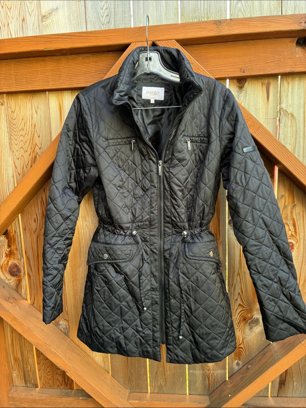 Laundry By Shelli Segal Black Quilted Drawstring Jacket